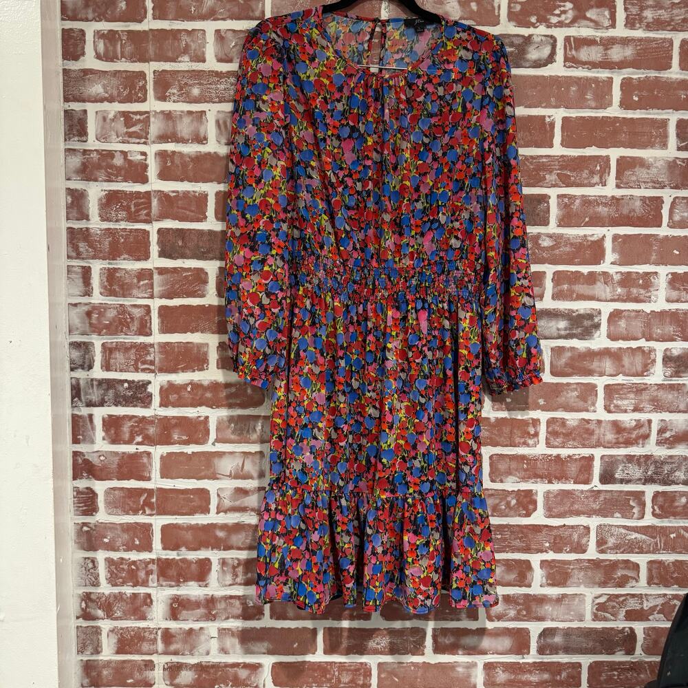 J. Crew Factory Multicolor Floral Mini Dress - Red, Blue, Green